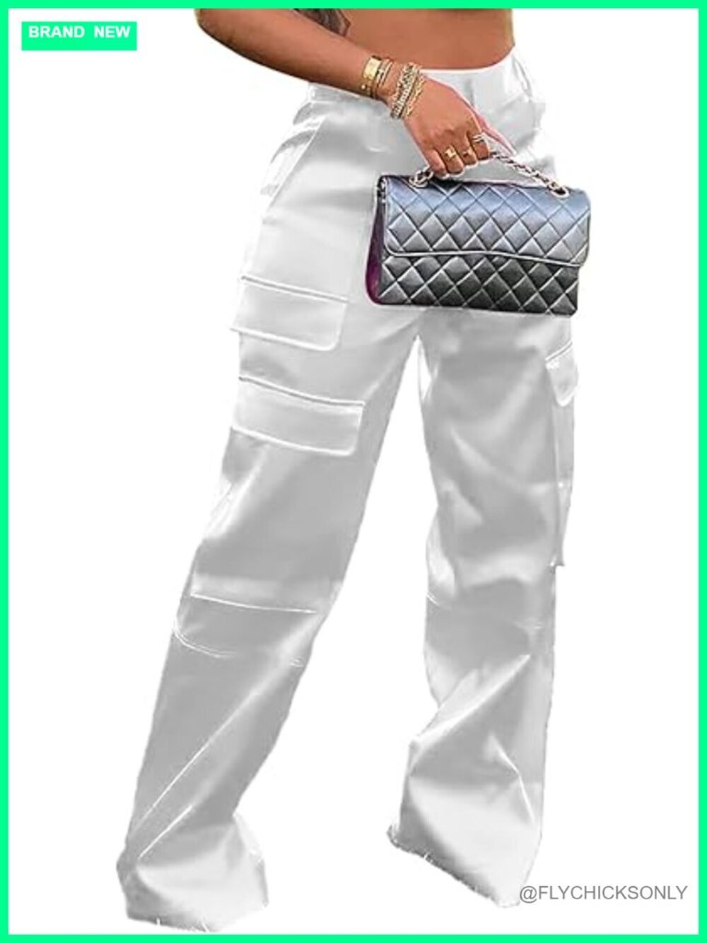 Satin Cargo Pants Women High Waisted Wide Leg Silky Dressy Club Outfits Pockets